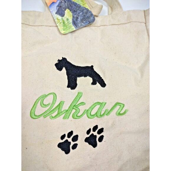 Embroidered Canvas Tote Bag Dog Lover Schnauzer Silhouette Gift w Bonus ID Tag - Picture 7 of 8